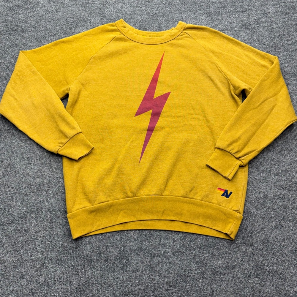 Aviator Nation Mustard Yellow Lightning Bolt Raglan Sweatshirt Womens Medium